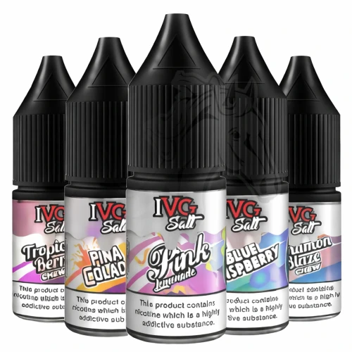 IVG Salt e-liquids – five 10ml bottles, mixed flavours