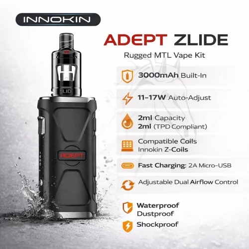 iInnokin Adept Zlide kit rugged MTL vape device 3000mAh battery 2ml tank Ireland
