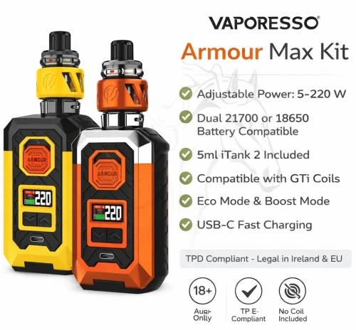 Vaporesso Armour Max Kit 220W Dual 21700 | Vape Ireland
