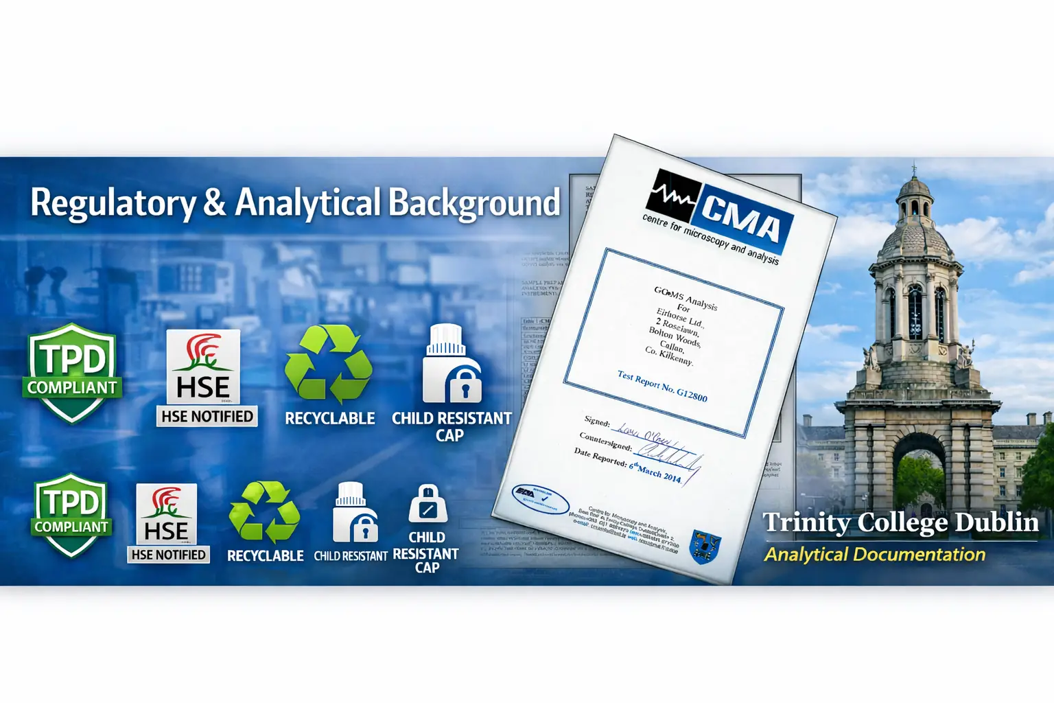 Analytical and regulatory documentation reference for EirHorse e-liquid formulation in Ireland