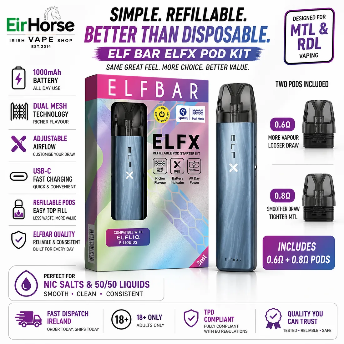 Elf Bar ELFX Pod Kit Ireland | Fix Burnt Taste & Weak Hits
