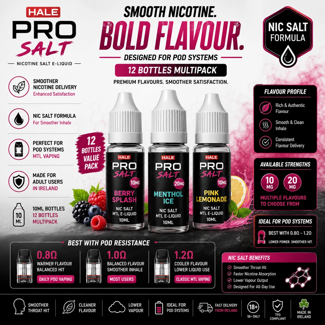 Hale PRO Nic Salt E-Liquid 12 Bottles Ireland